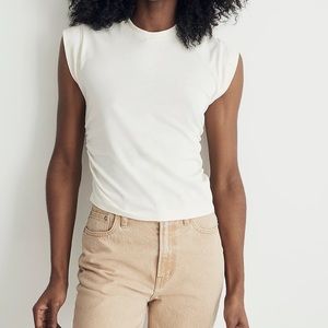 Madewell Side-Cinch Muscle Tee in Eyelet White